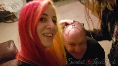 Swedish Lovebirds - Chastity slave presents Us with big tribute and gets slapping and foot worship as reward!!