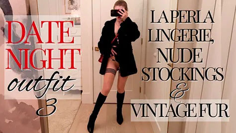 Mistress Leora - Date night outfit 3 - La Perla lingerie, nude stockings and vintage fur