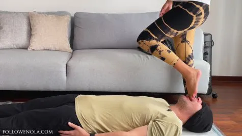 Mistress Enola Fetish - Foot Gagging Treat: Cuck Cleans Two Condoms and Alpha's Mess Off Toes - Mistress Enola (4K)